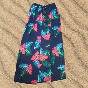 Navy Floral Maxi Skirt with Pink & Teal Tropical Print Size L